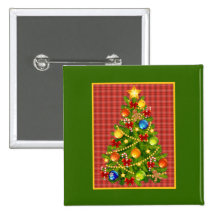Árbol de navidad y tela escocesa roja pin