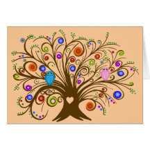 Árbol encrespado con los búhos felicitaciones