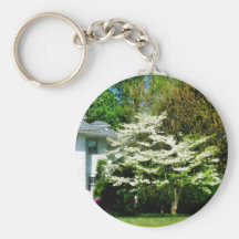 Árbol floreciente blanco llaveros personalizados