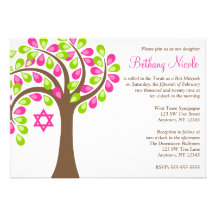 Árbol moderno del palo Mitzvah del verde del rosa  Anuncios Personalizados