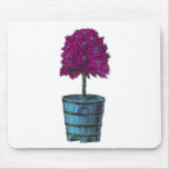 Árbol púrpura en imagen azul del cubo alfombrillas de ratón