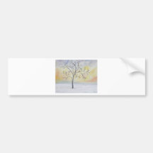 Árbol solo en la pintura de acrílico del invierno pegatina de parachoque