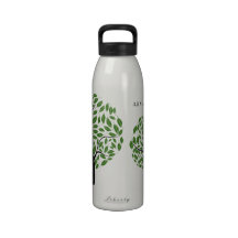 Árbol verde estilizado, agua reciclada personaliza botella de agua reutilizable