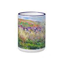 Árboles de ciruelo en flor en Vetheuil Claude Mone Tazas