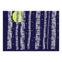 Árboles de la invitación de la postal con la luna