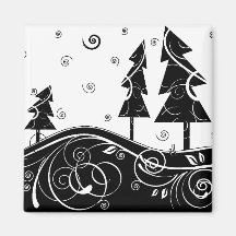 árboles de navidad del b&w imán de nevera