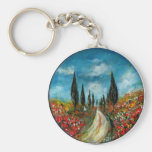 ÁRBOLES Y AMAPOLAS DE CYPRESS EN TOSCANA REDONDA LLAVEROS PERSONALIZADOS