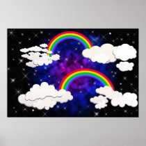 Arco iris, estrellas y nubes en un cielo nocturno posters