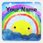 Arco iris feliz calcomania cuadradas personalizadas