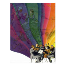 Arco iris musical del vintage, baile de la mujer d tarjeta postal