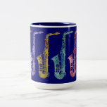 Arco iris Saxaphones en azul Tazas De Café