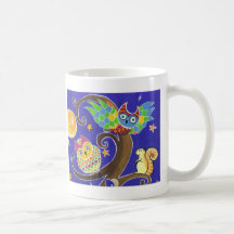 ardilla y búhos tazas de café
