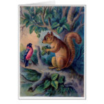 Ardilla y pájaro, tarjeta de felicitación