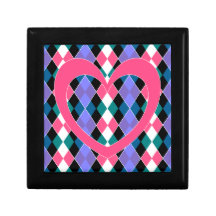 Argyle con el corazón rosado cajas de recuerdo
