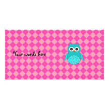 Argyle del rosa del búho de la turquesa tarjetas fotográficas personalizadas