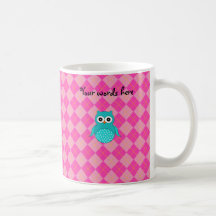 Argyle del rosa del búho de la turquesa tazas