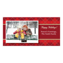 Argyle rojo horizontal tarjetas con fotos personalizadas