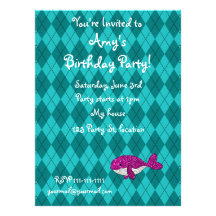 Argyle rosado conocido personalizado de la ballena invitación personalizada