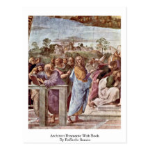 Arquitecto Bramante con el libro de Raffaello Sanz Postal