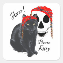 ¡Arrrr!  Gatito del pirata del gato negro Colcomanias Cuadradases