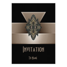 Art déco negro 5" de Biege del oro de la invitació