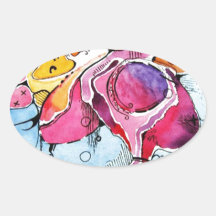 Arte abstracto del dibujo animado de la acuarela d calcomanía óval personalizadas
