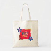 Arte abstracto floral rojo bolsa