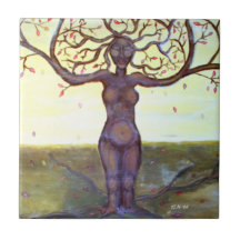 Arte "arraigado" de la diosa del árbol teja cerámica