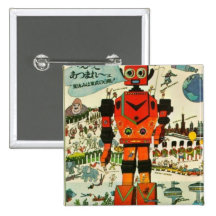 Arte asiático retro de la impresión del robot pin