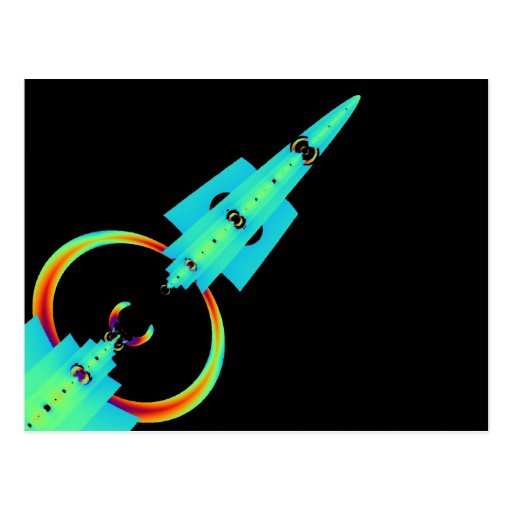 Arte azul Rocket del fractal Tarjetas Postales