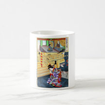Arte clásico japonés oriental fresco de la señora  tazas de café