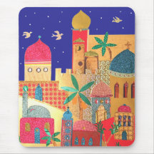 Arte colorido de la ciudad de Jerusalén Tapetes De Ratón