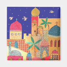 Arte colorido de la ciudad de Jerusalén Imanes Para Frigoríficos