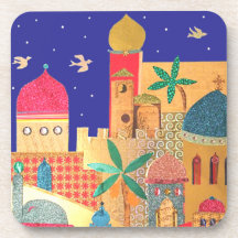 Arte colorido de la ciudad de Jerusalén Posavasos