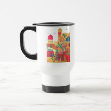 Arte colorido de la ciudad de Jerusalén Tazas De Café