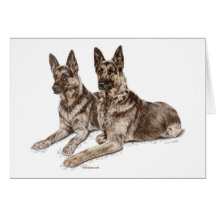 Arte de dos perros de pastor alemán tarjetón