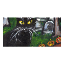 Arte de Halloween del vampiro del gato negro Plantilla Para Tarjeta De Foto