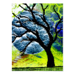 Arte de la fibra del árbol y de la luna postal