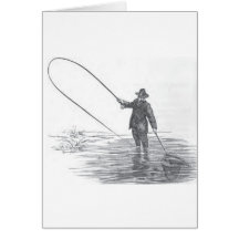 Arte de la pesca con mosca del vintage felicitaciones