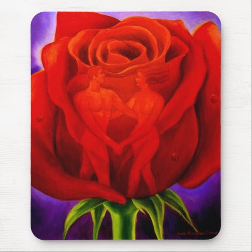 Arte de la pintura de la flor del rosa rojo - mult tapetes de ratón