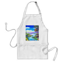 Arte de la pintura del río del paisaje - multi delantales