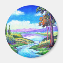 Arte de la pintura del río del paisaje - multi imán