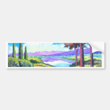 Arte de la pintura del río del paisaje - multi pegatina de parachoque