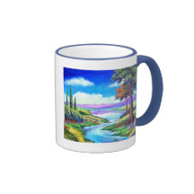 Arte de la pintura del río del paisaje - multi tazas de café