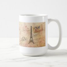 Arte de la torre Eiffel del vintage Tazas De Café