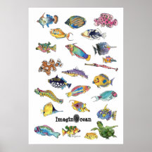 Arte de los pescados del dibujo animado de ImaginO Posters