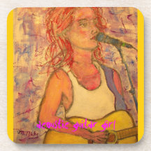 arte del chica de la guitarra acústica posavasos de bebida