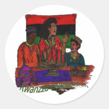 Arte del colorante de la celebración de Kwanzza Etiquetas Redondas