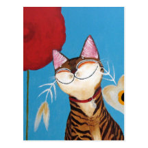 arte del gato - flor del kenzo tarjeta postal