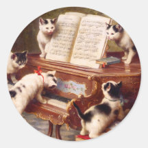 Arte del gato: Impresión del arte del vintage: El  Pegatinas Redondas